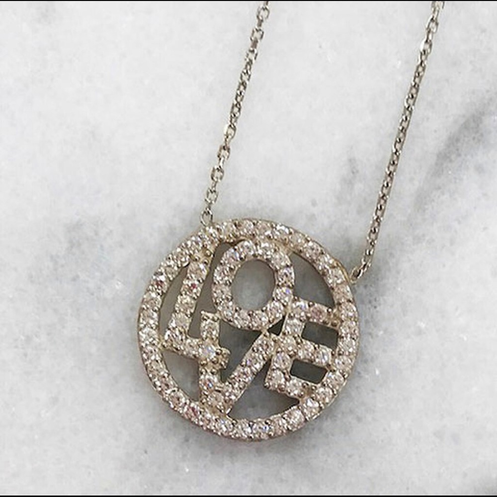 Sterling Silver Cubic Zirconia Encircled LOVE Necklace-NWT